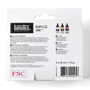 LQX ACRYLIC INK SET 3X30ML IRIDESCENTS [BACK] 887452002956