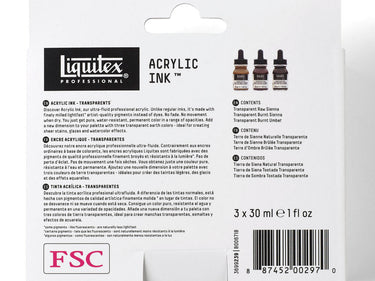LQX ACRYLIC INK SET 3X30ML TRANSPARENTS [BACK] 887452002970