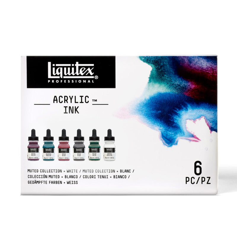 LQX ACRYLIC INK SET 6X30ML MUTED COLL + WHITE [FRONT] 887452032083